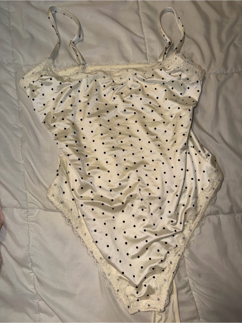 NEW! Took the tags off Polka Dot Lace Trim Bodysuit - White/Black
